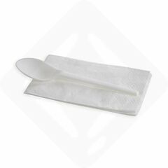 SDG.N865 (N861) - Set Mono Cucchiaino Dessert CPLA BIANCO 130 mm + tovagliolo - 200pz
